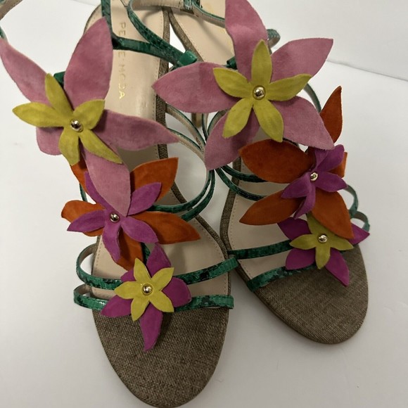 Pelle Moda Floral Suede Snakeskin Heels Womens Size 9.5 - Picture 6 of 6